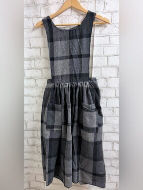 Vintage Niki Wool Gray & Black Plaid Pinafore Dress